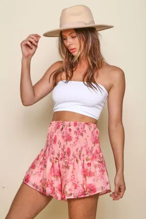 Pink Floral Smocked Shorts