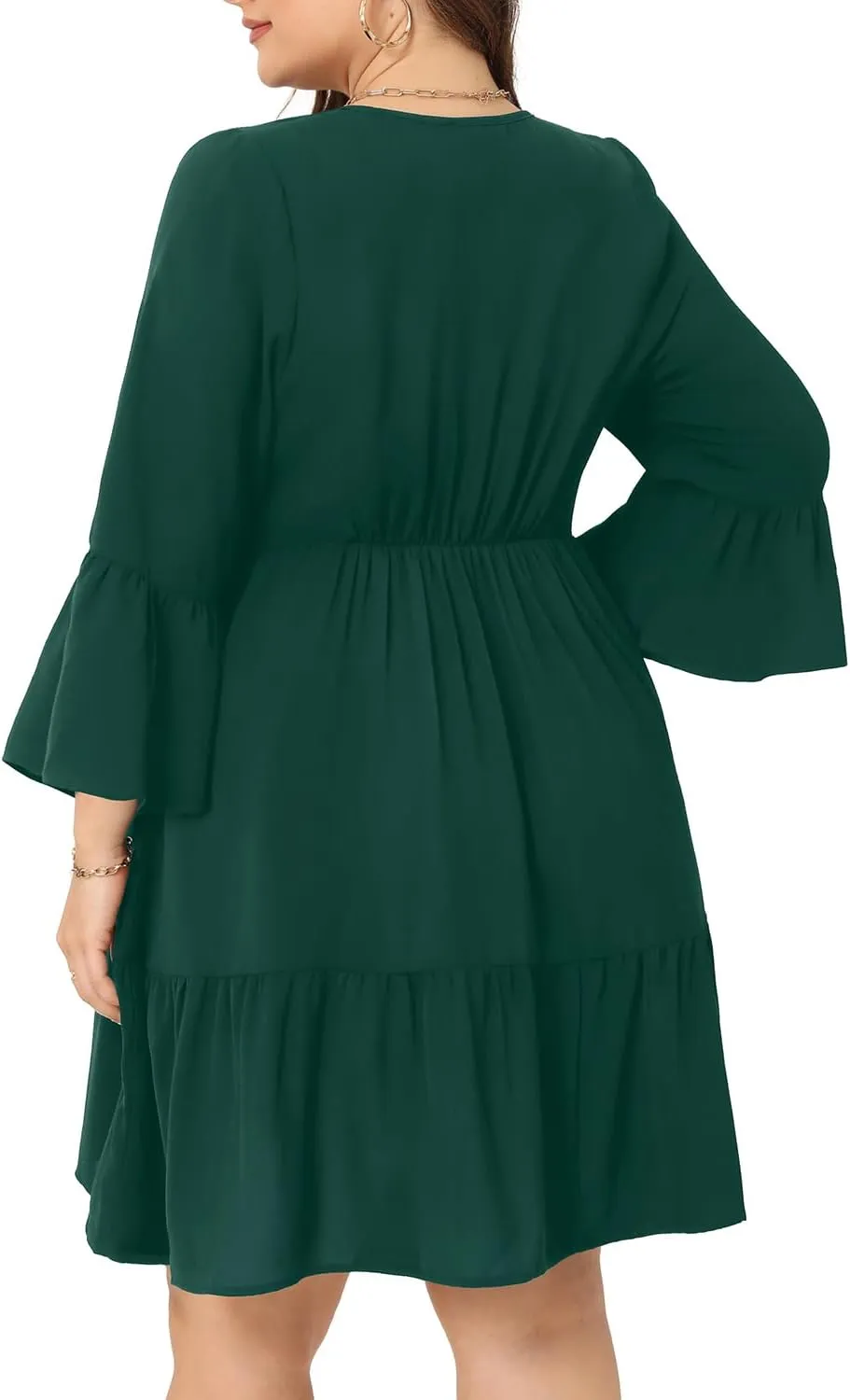 Pinup Fashion Plus Size Summer Dress - Casual Babydoll Tunic V Neck Short Ruffle Sleeve Tiered Dresses