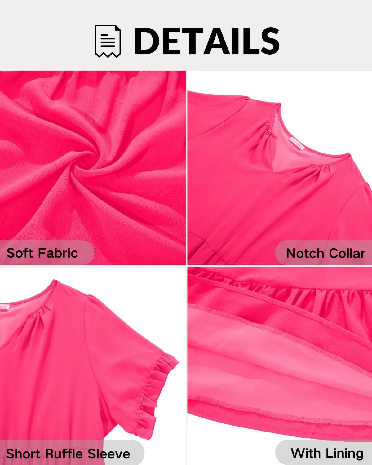 Pinup Fashion Plus Size Summer Dress - Casual Babydoll Tunic V Neck Short Ruffle Sleeve Tiered Dresses