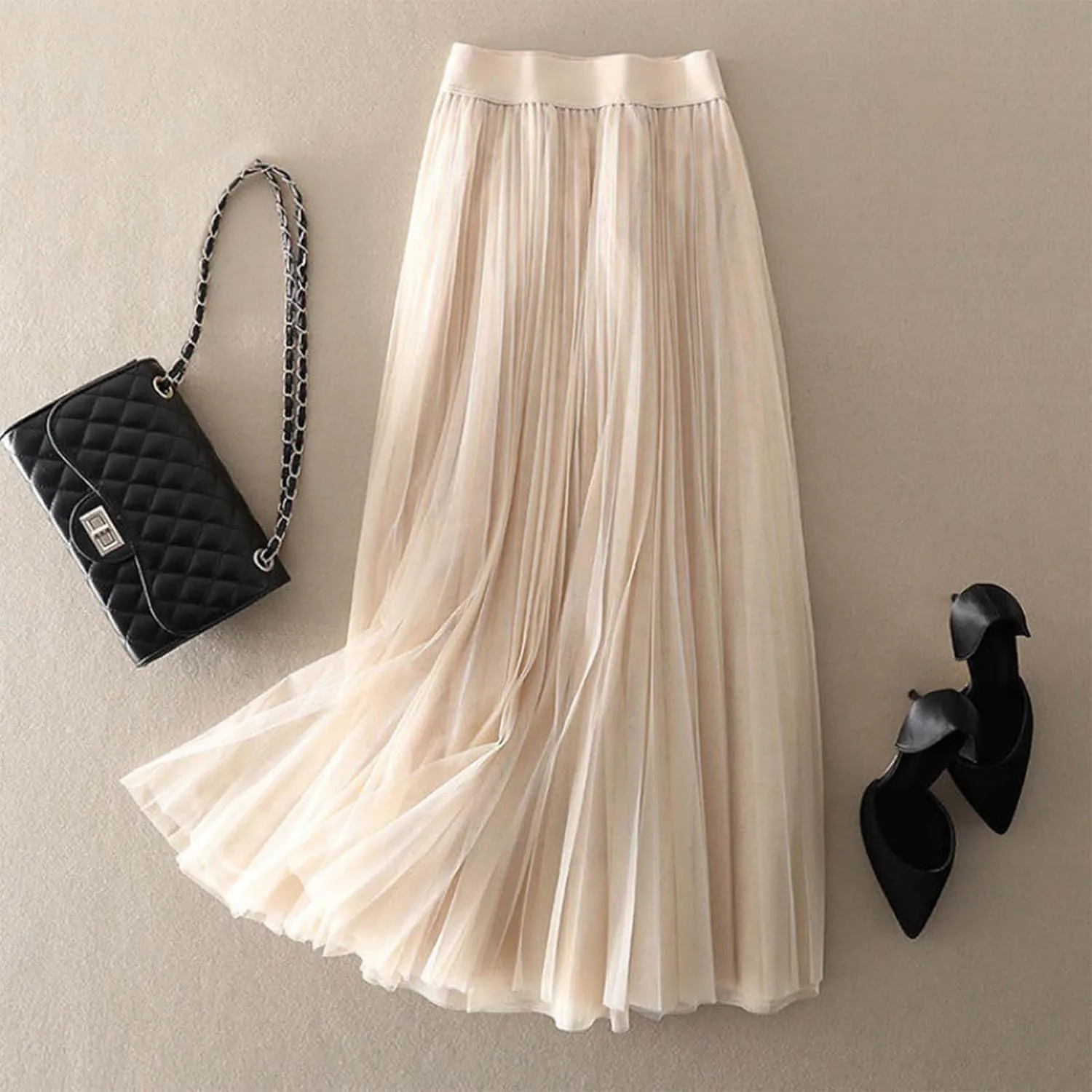 Playing Girl Women's High Waist Pleated Chiffon Skirt Casual Midi Skirt Lightweight Flowing Half Skirt for Summer