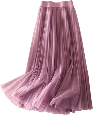 Playing Girl Women's High Waist Pleated Chiffon Skirt Casual Midi Skirt Lightweight Flowing Half Skirt for Summer