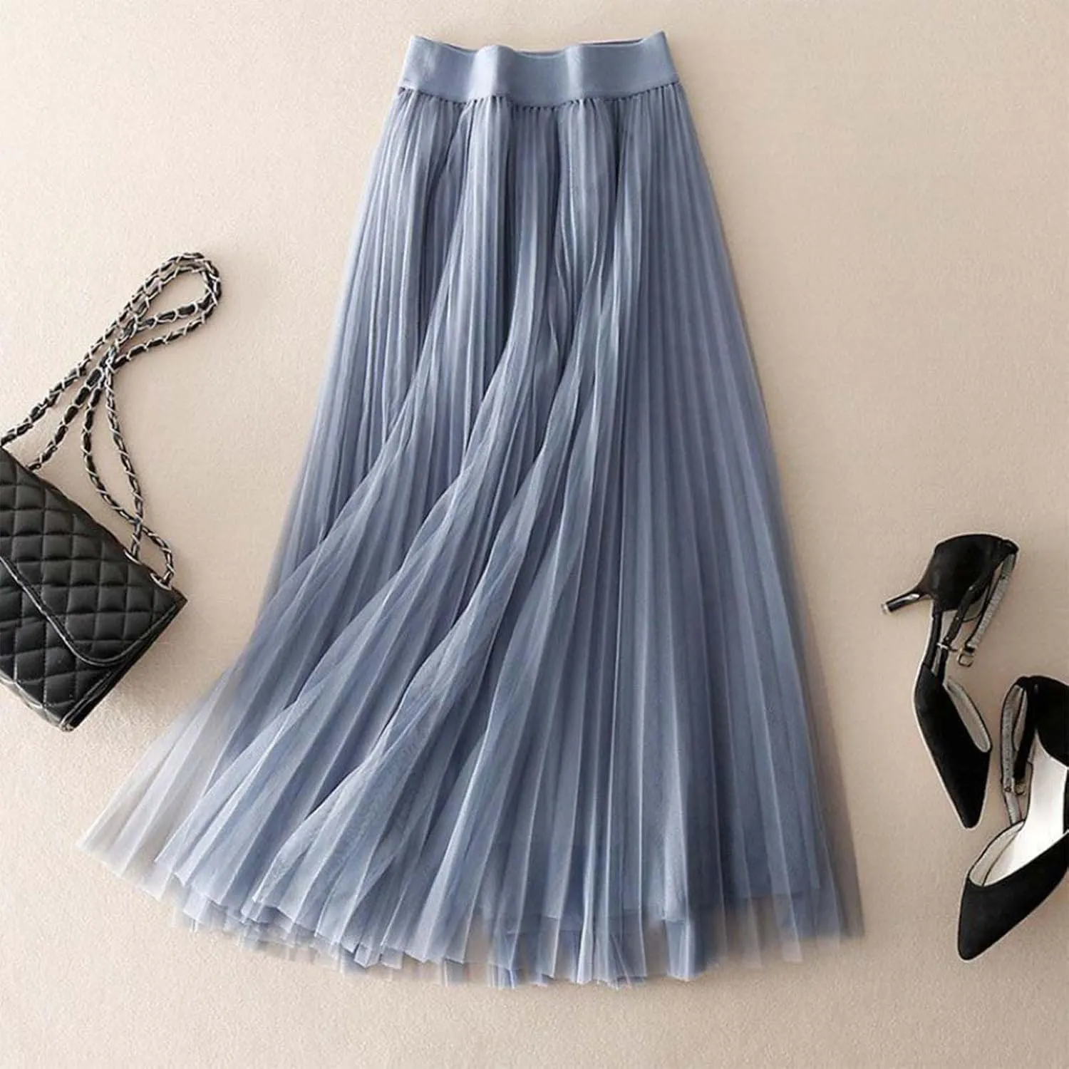 Playing Girl Women's High Waist Pleated Chiffon Skirt Casual Midi Skirt Lightweight Flowing Half Skirt for Summer