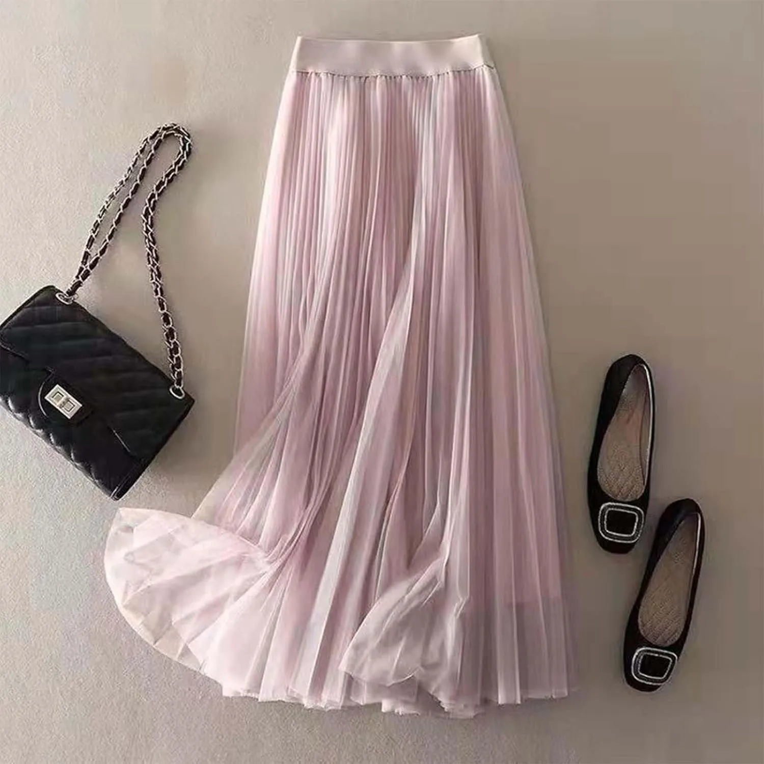 Playing Girl Women's High Waist Pleated Chiffon Skirt Casual Midi Skirt Lightweight Flowing Half Skirt for Summer