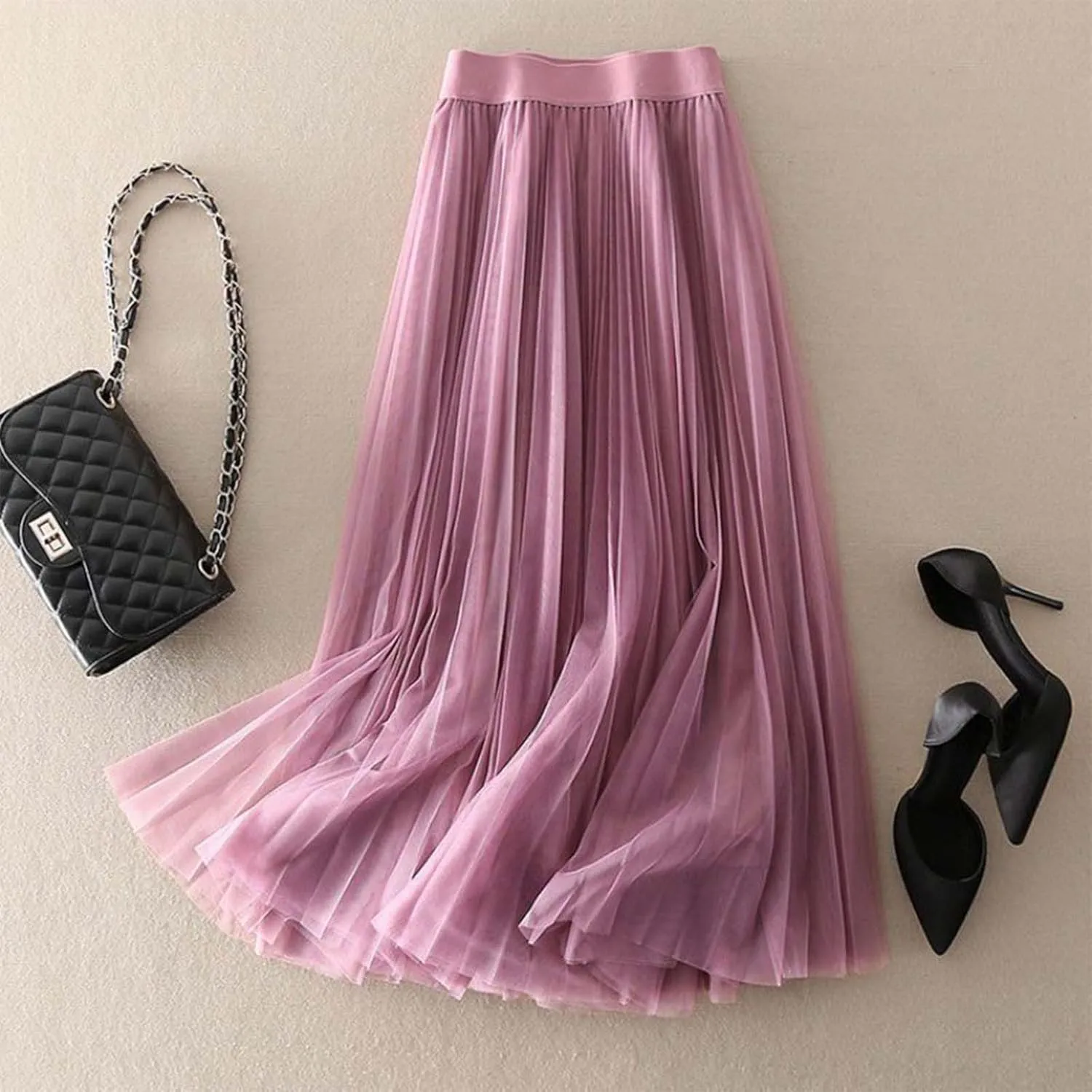 Playing Girl Women's High Waist Pleated Chiffon Skirt Casual Midi Skirt Lightweight Flowing Half Skirt for Summer