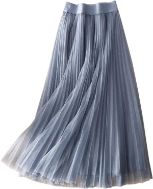 Playing Girl Women's High Waist Pleated Chiffon Skirt Casual Midi Skirt Lightweight Flowing Half Skirt for Summer