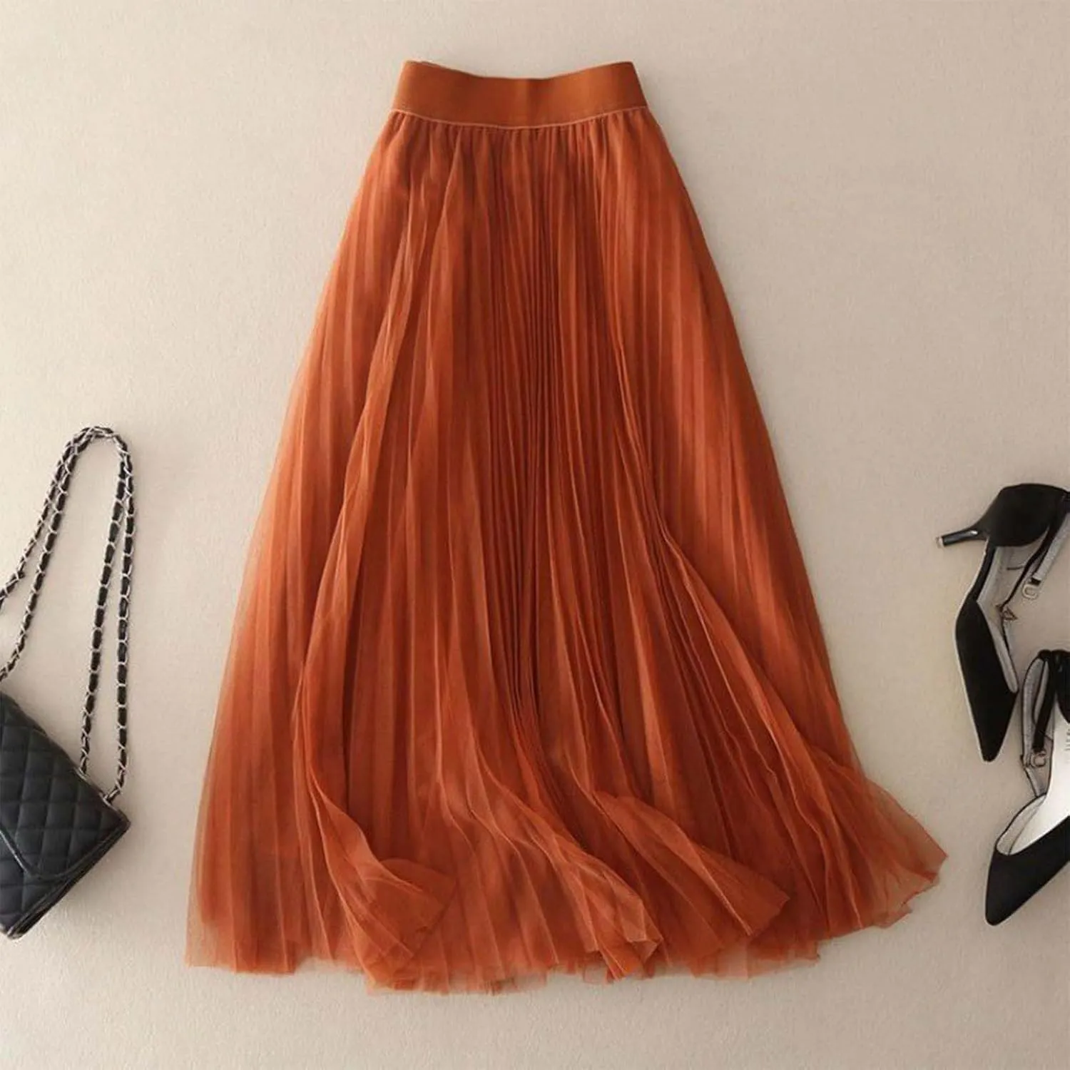 Playing Girl Women's High Waist Pleated Chiffon Skirt Casual Midi Skirt Lightweight Flowing Half Skirt for Summer