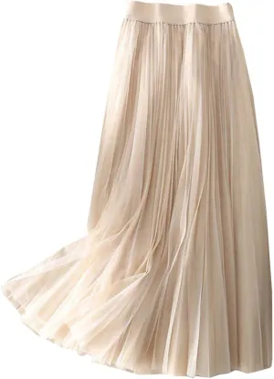 Playing Girl Women's High Waist Pleated Chiffon Skirt Casual Midi Skirt Lightweight Flowing Half Skirt for Summer