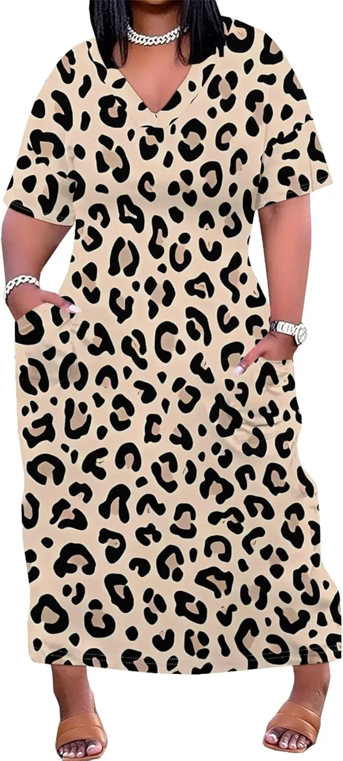 Plus Size Dresses for Curvy Women 2025 Summer Casual Short Sleeve Tshirt Long Maxi Dress with Pockets Beach Vacation Outfits