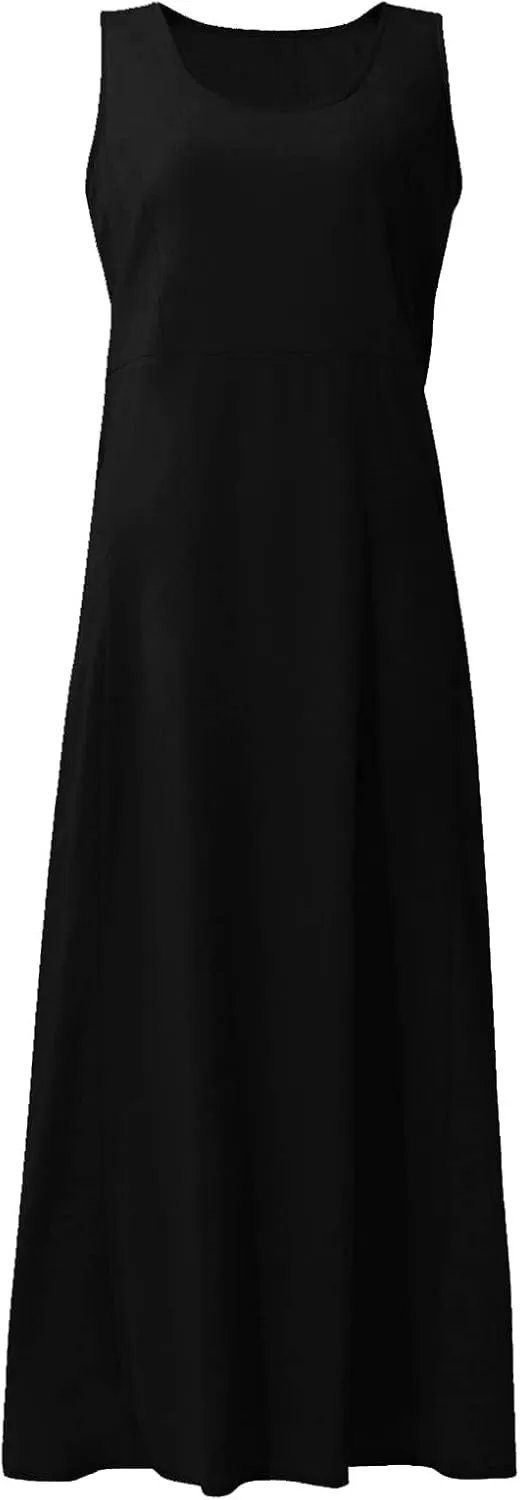 Plus Size Summer Dresses for Women 2025, Sleeveless Casual Cotten Linen Maxi Dress Hawaii Tropical Beach Tank Dress