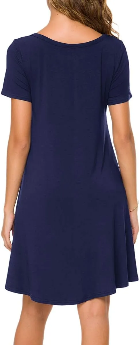 POPYOUNG 2025 Women's Summer Casual T-Shirt Dresses Crew Neck Beach Cover Up Sun Dress