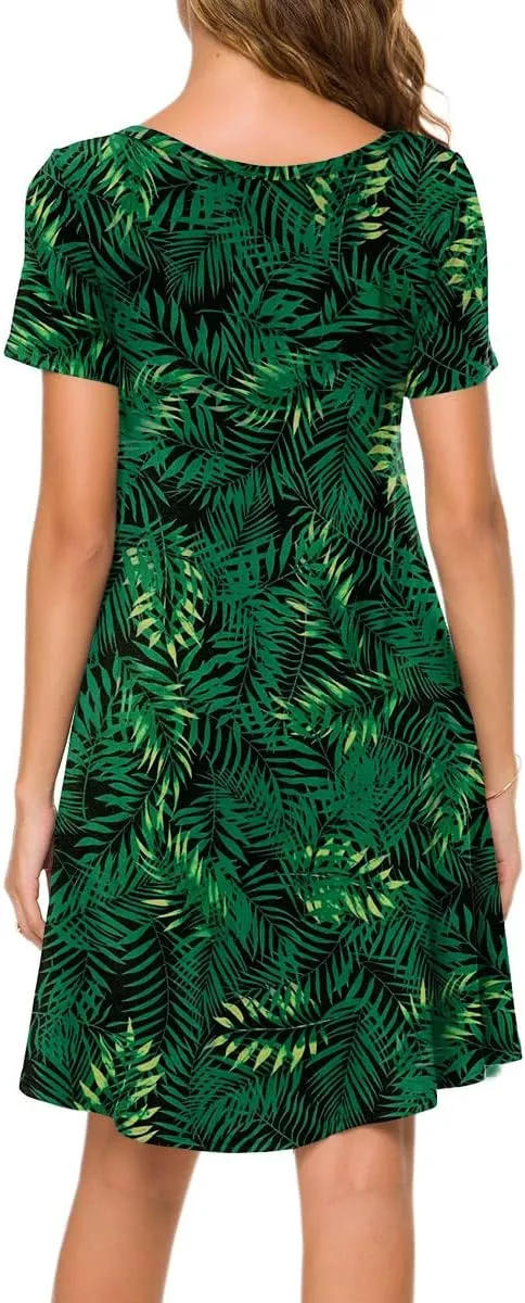 POPYOUNG 2025 Women's Summer Casual T-Shirt Dresses Crew Neck Beach Cover Up Sun Dress