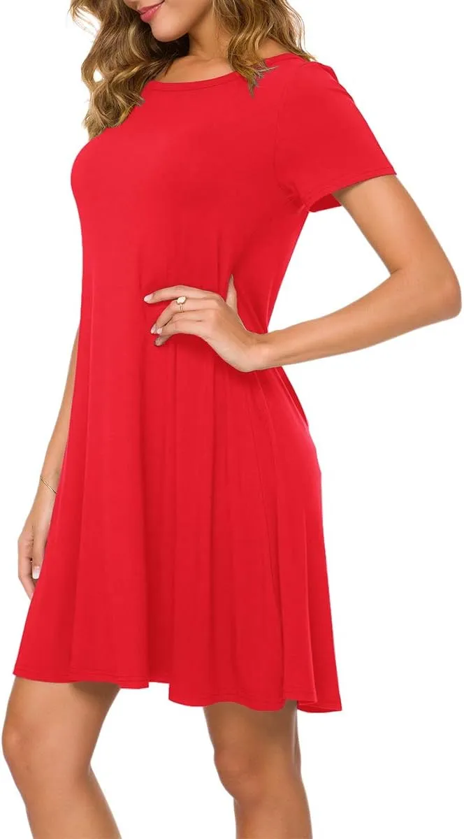 POPYOUNG 2025 Women's Summer Casual T-Shirt Dresses Crew Neck Beach Cover Up Sun Dress