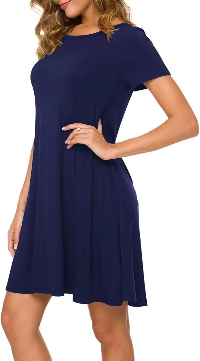 POPYOUNG 2025 Women's Summer Casual T-Shirt Dresses Crew Neck Beach Cover Up Sun Dress
