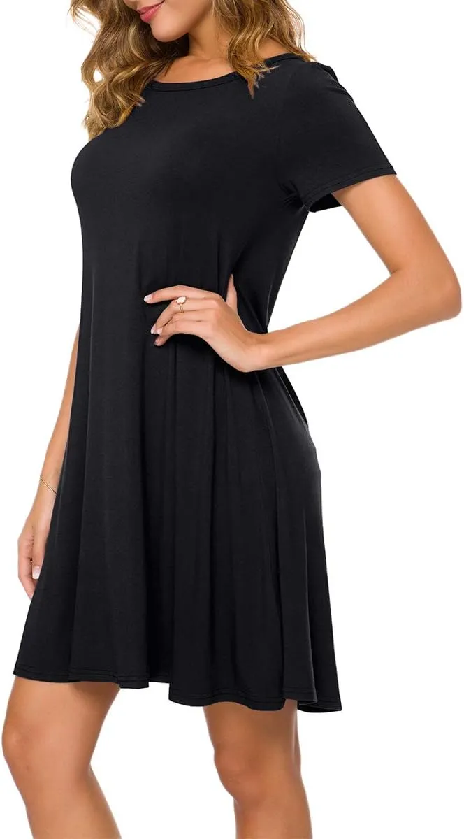 POPYOUNG 2025 Women's Summer Casual T-Shirt Dresses Crew Neck Beach Cover Up Sun Dress