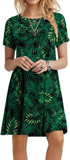 POPYOUNG 2025 Women's Summer Casual T-Shirt Dresses Crew Neck Beach Cover Up Sun Dress