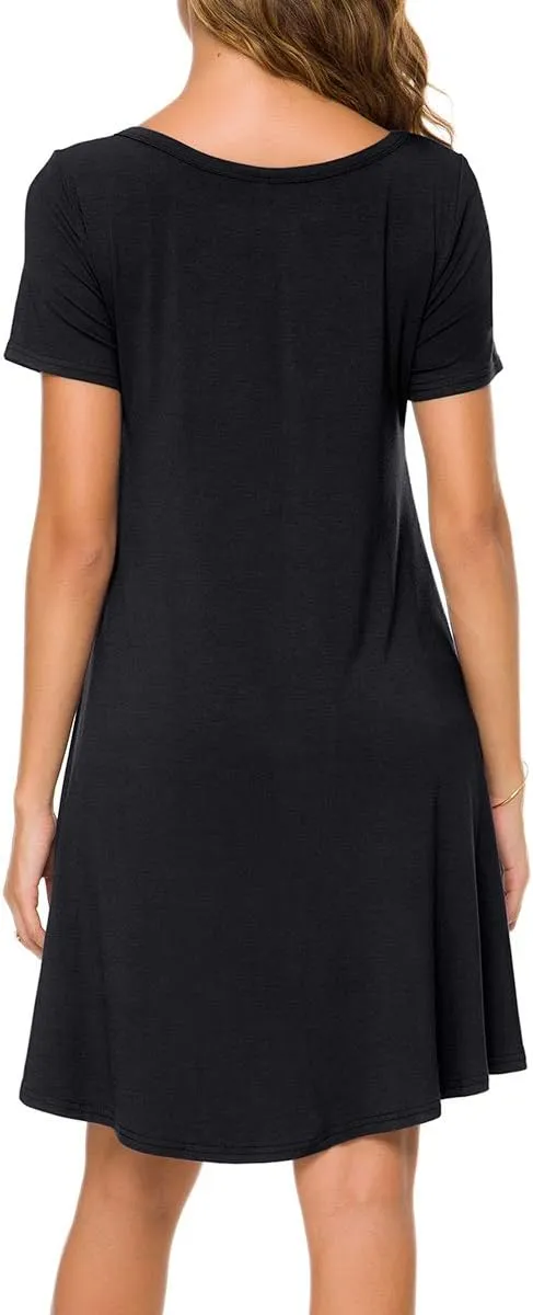 POPYOUNG 2025 Women's Summer Casual T-Shirt Dresses Crew Neck Beach Cover Up Sun Dress