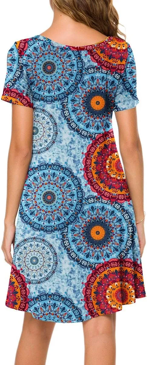 POPYOUNG 2025 Women's Summer Casual T-Shirt Dresses Crew Neck Beach Cover Up Sun Dress