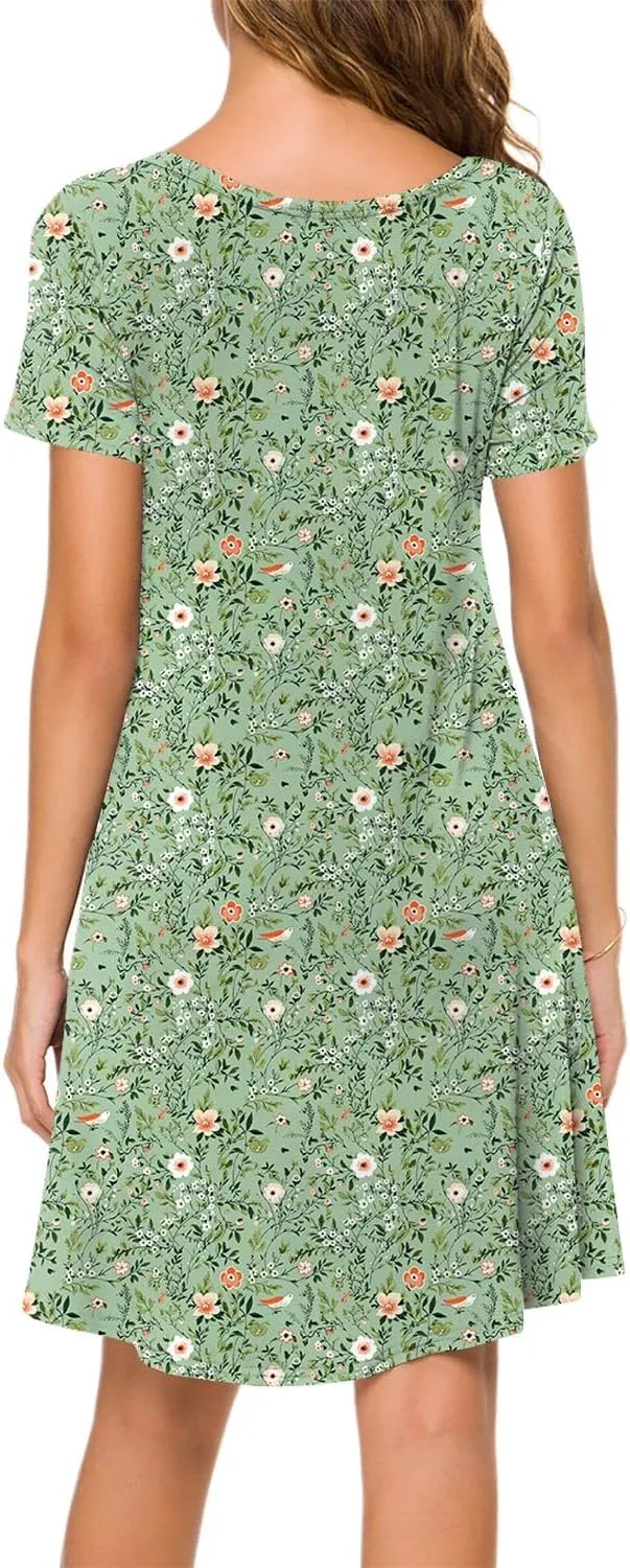 POPYOUNG 2025 Women's Summer Casual T-Shirt Dresses Crew Neck Beach Cover Up Sun Dress