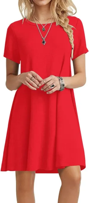 POPYOUNG 2025 Women's Summer Casual T-Shirt Dresses Crew Neck Beach Cover Up Sun Dress