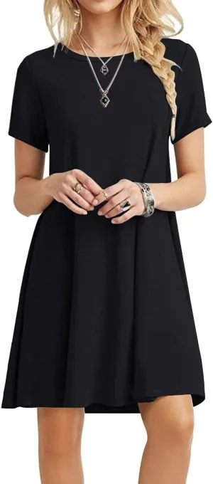POPYOUNG 2025 Women's Summer Casual T-Shirt Dresses Crew Neck Beach Cover Up Sun Dress