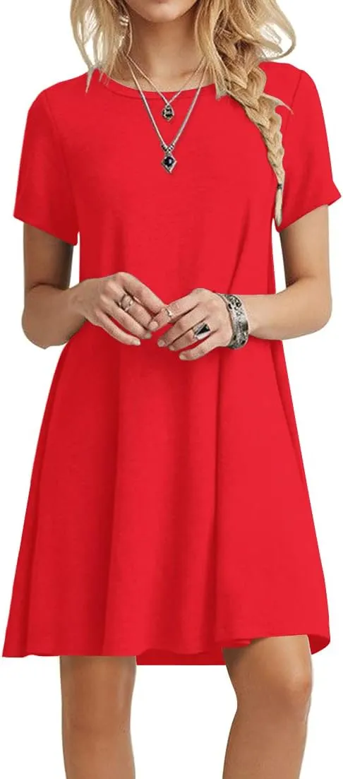 POPYOUNG 2025 Women's Summer Casual T-Shirt Dresses Crew Neck Beach Cover Up Sun Dress