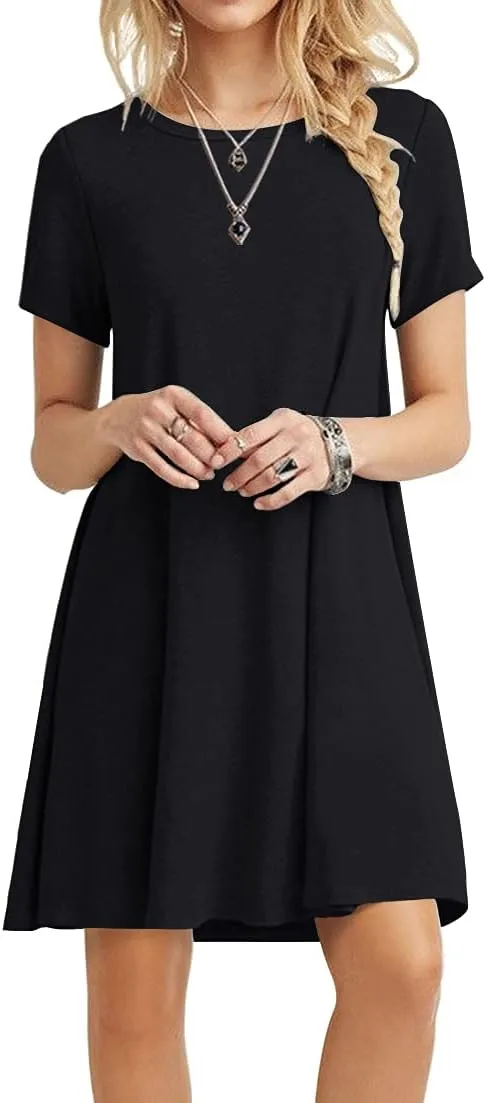 POPYOUNG 2025 Women's Summer Casual T-Shirt Dresses Crew Neck Beach Cover Up Sun Dress
