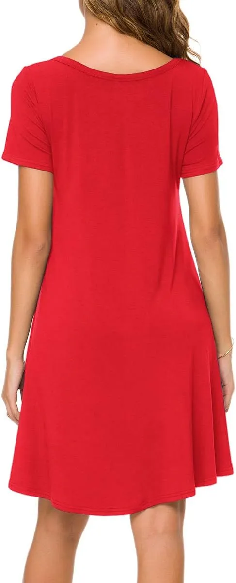 POPYOUNG 2025 Women's Summer Casual T-Shirt Dresses Crew Neck Beach Cover Up Sun Dress