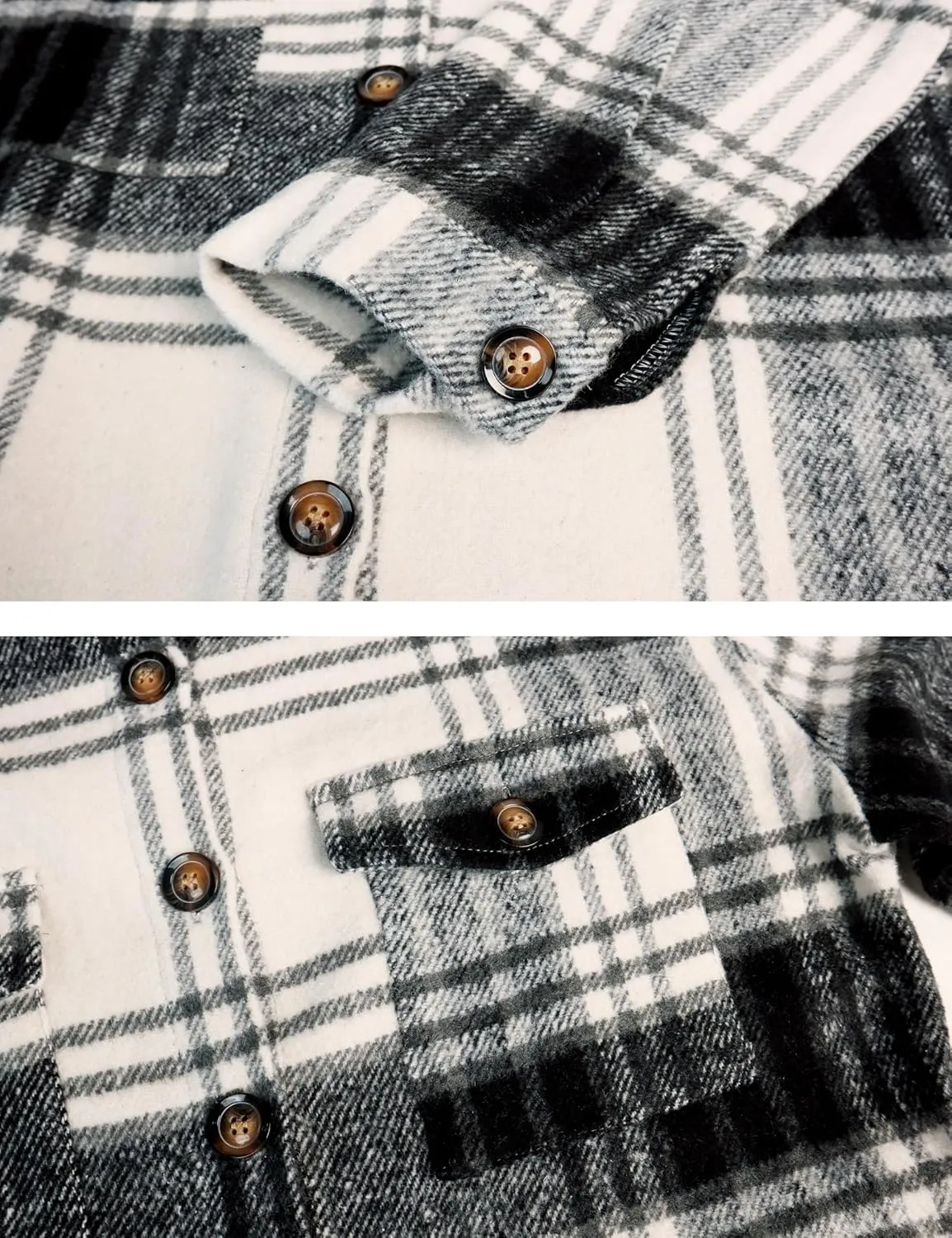 PUWEI Women's Long Flannel Plaid Jacket Shacket Cozy Lapel Button Down Shirt Jacket Fuzzy Trench Coat