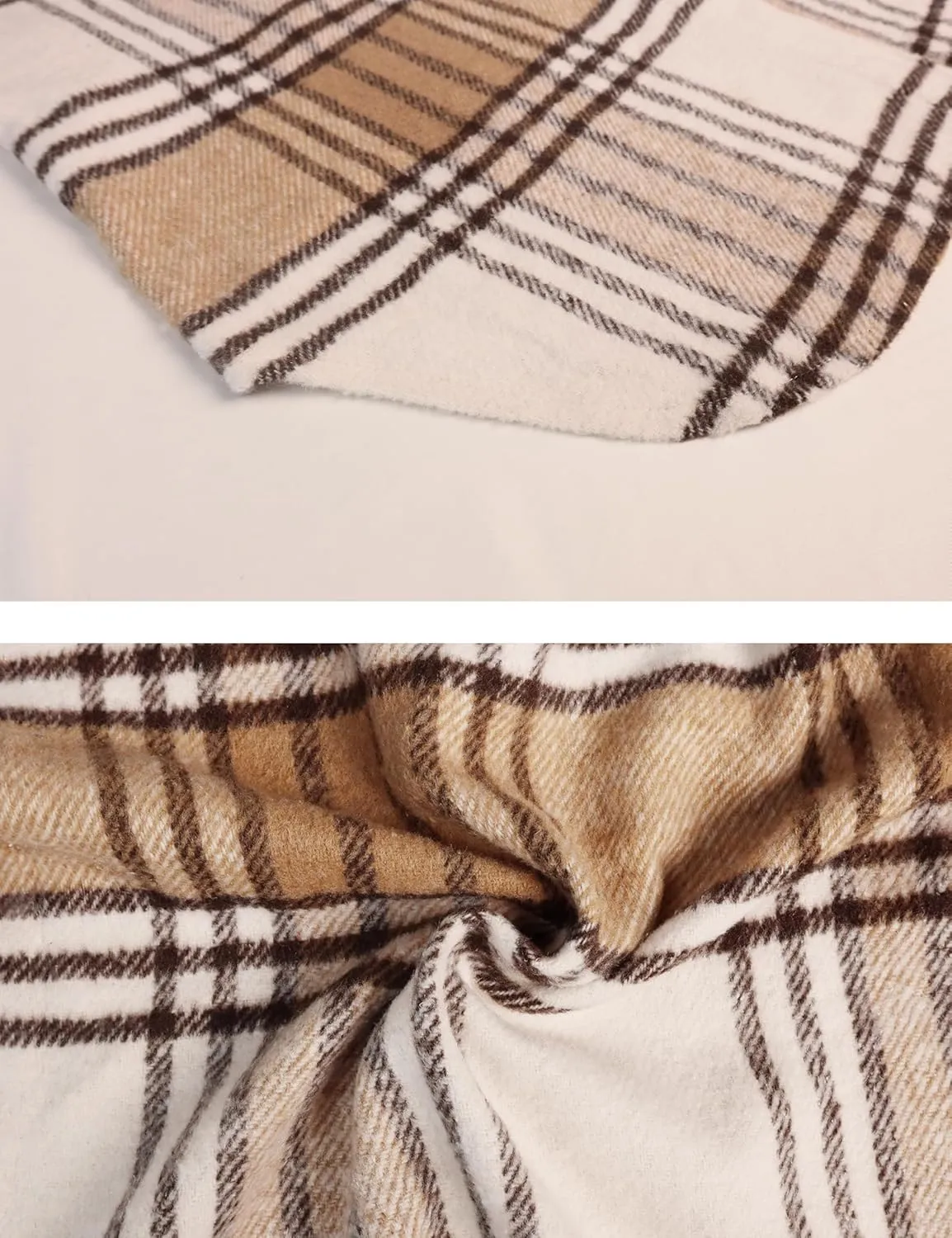 PUWEI Women's Long Flannel Plaid Jacket Shacket Cozy Lapel Button Down Shirt Jacket Fuzzy Trench Coat