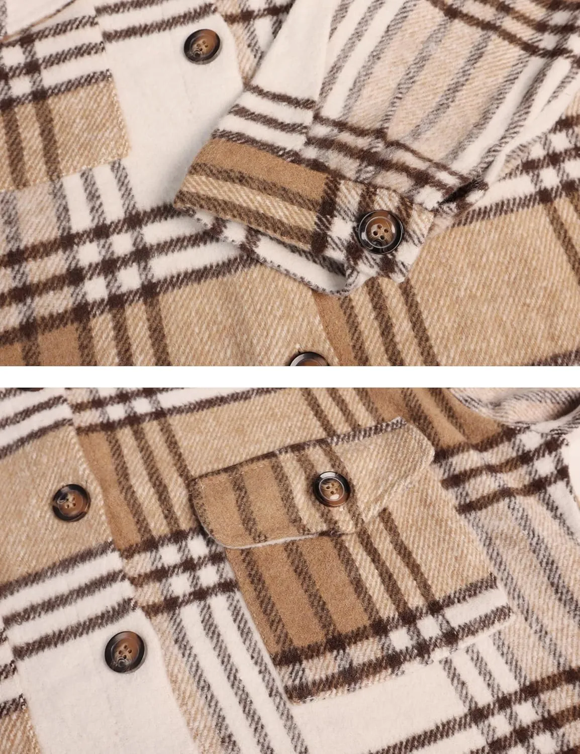 PUWEI Women's Long Flannel Plaid Jacket Shacket Cozy Lapel Button Down Shirt Jacket Fuzzy Trench Coat