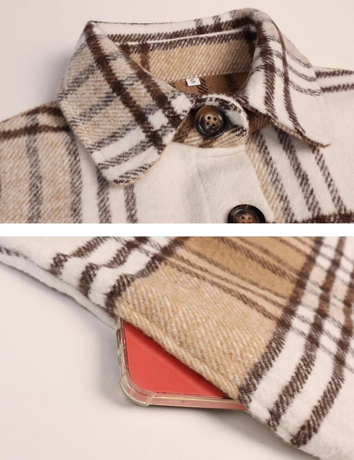 PUWEI Women's Long Flannel Plaid Jacket Shacket Cozy Lapel Button Down Shirt Jacket Fuzzy Trench Coat