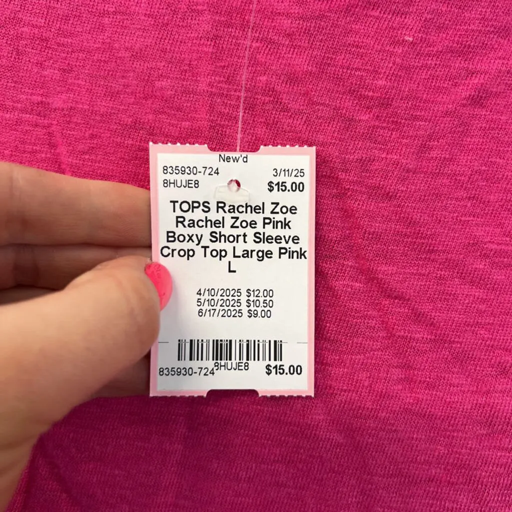 Rachel Zoe Pink Boxy Short Sleeve Crop Top Large