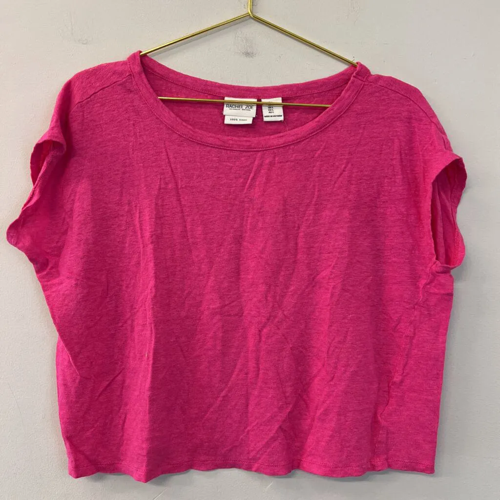 Rachel Zoe Pink Boxy Short Sleeve Crop Top Large