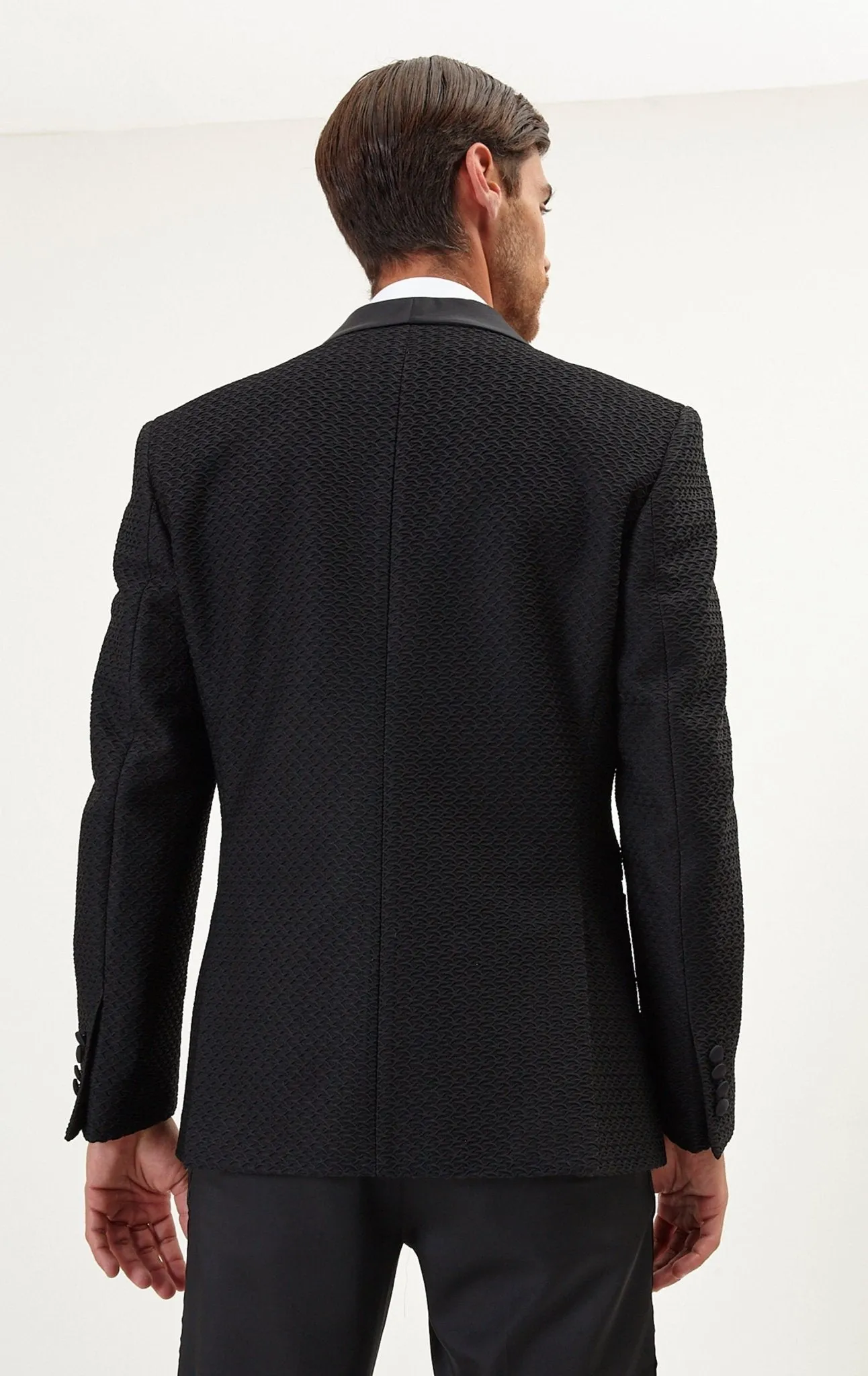 Raised Armor Texture Double Brested Tuxedo Jacket - Black