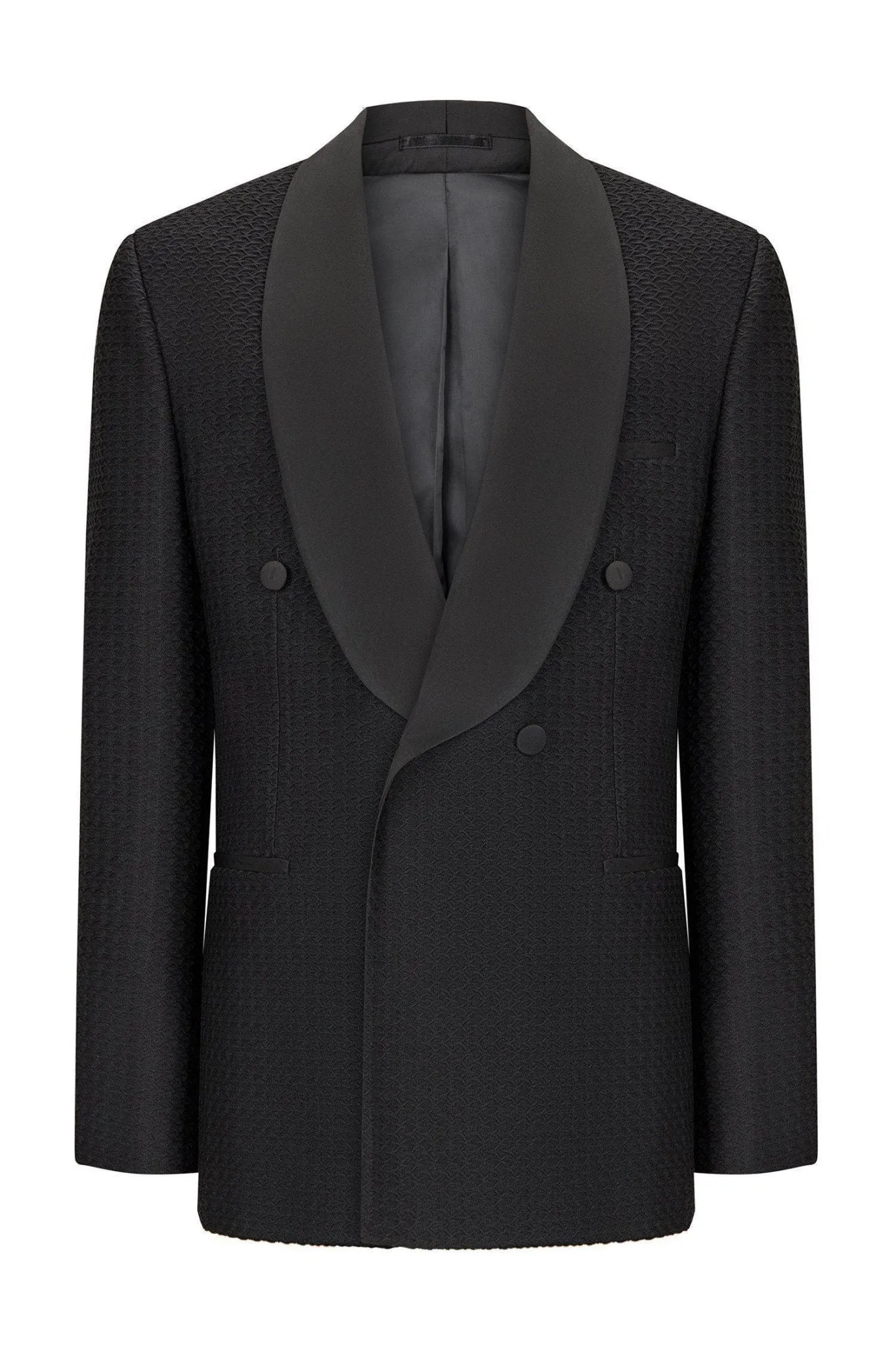 Raised Armor Texture Double Brested Tuxedo Jacket - Black