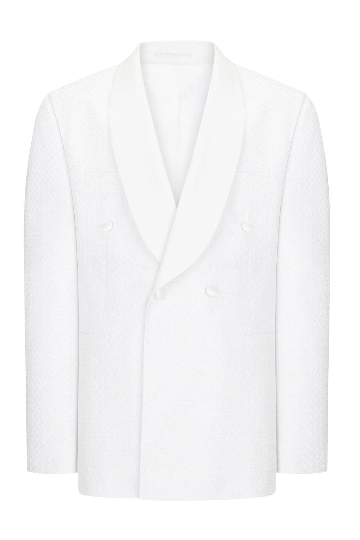 Raised Armor Texture Double Brested Tuxedo Jacket - White