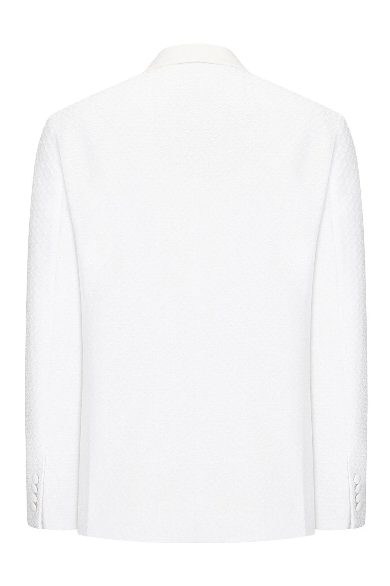 Raised Armor Texture Double Brested Tuxedo Jacket - White