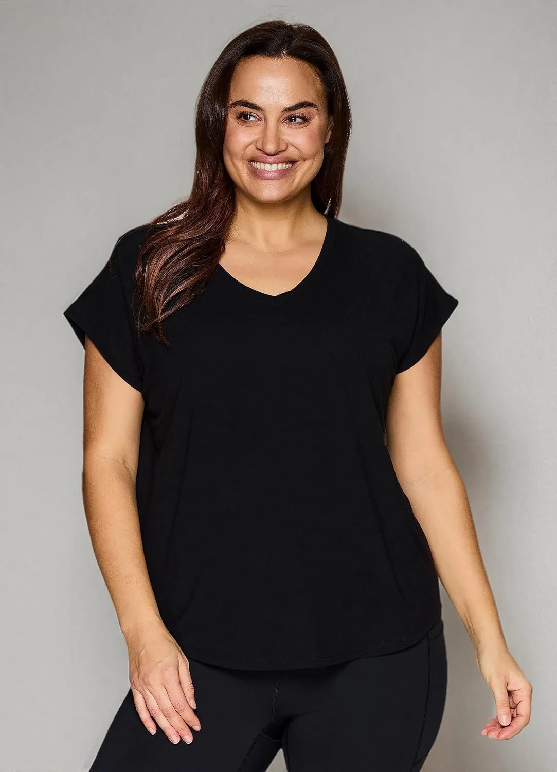 RBX Women's Plus Size V-Neck T-Shirt Tunic Relaxed Fit Super Soft Short Sleeve Jersey Tee