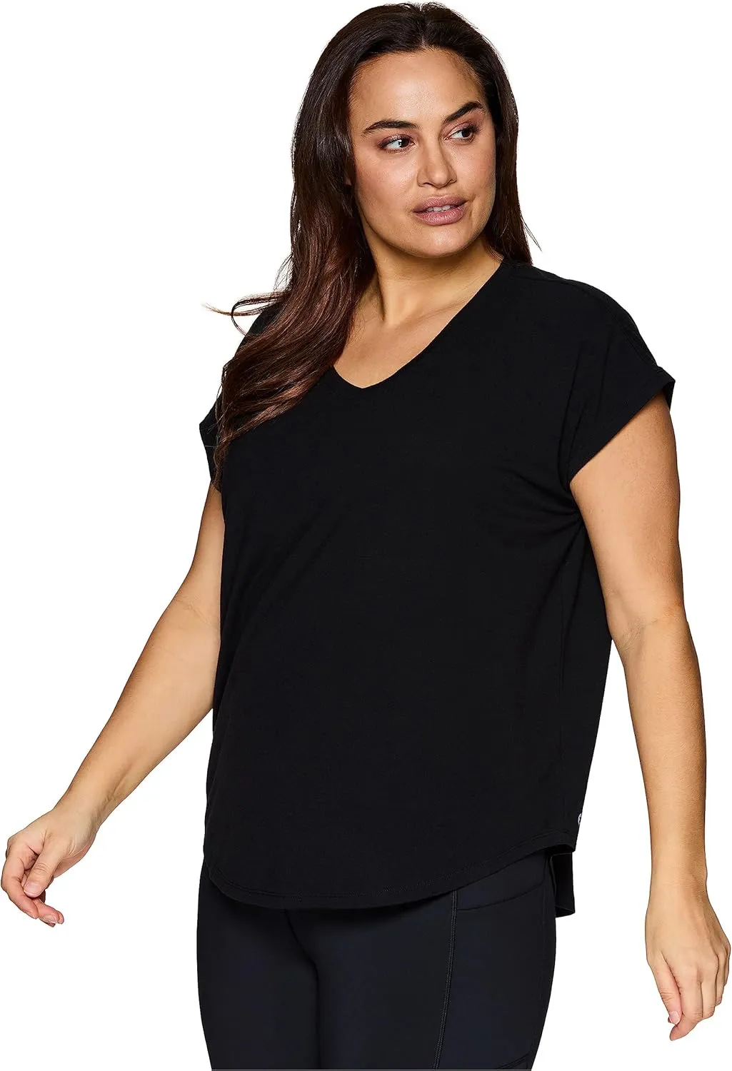 RBX Women's Plus Size V-Neck T-Shirt Tunic Relaxed Fit Super Soft Short Sleeve Jersey Tee