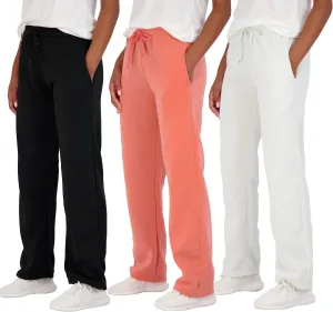 Real Essentials 3 Pack: Women's Relaxed Fit Fleece Open Bottom Sweatpants - Casual Athleisure (Available in Plus)
