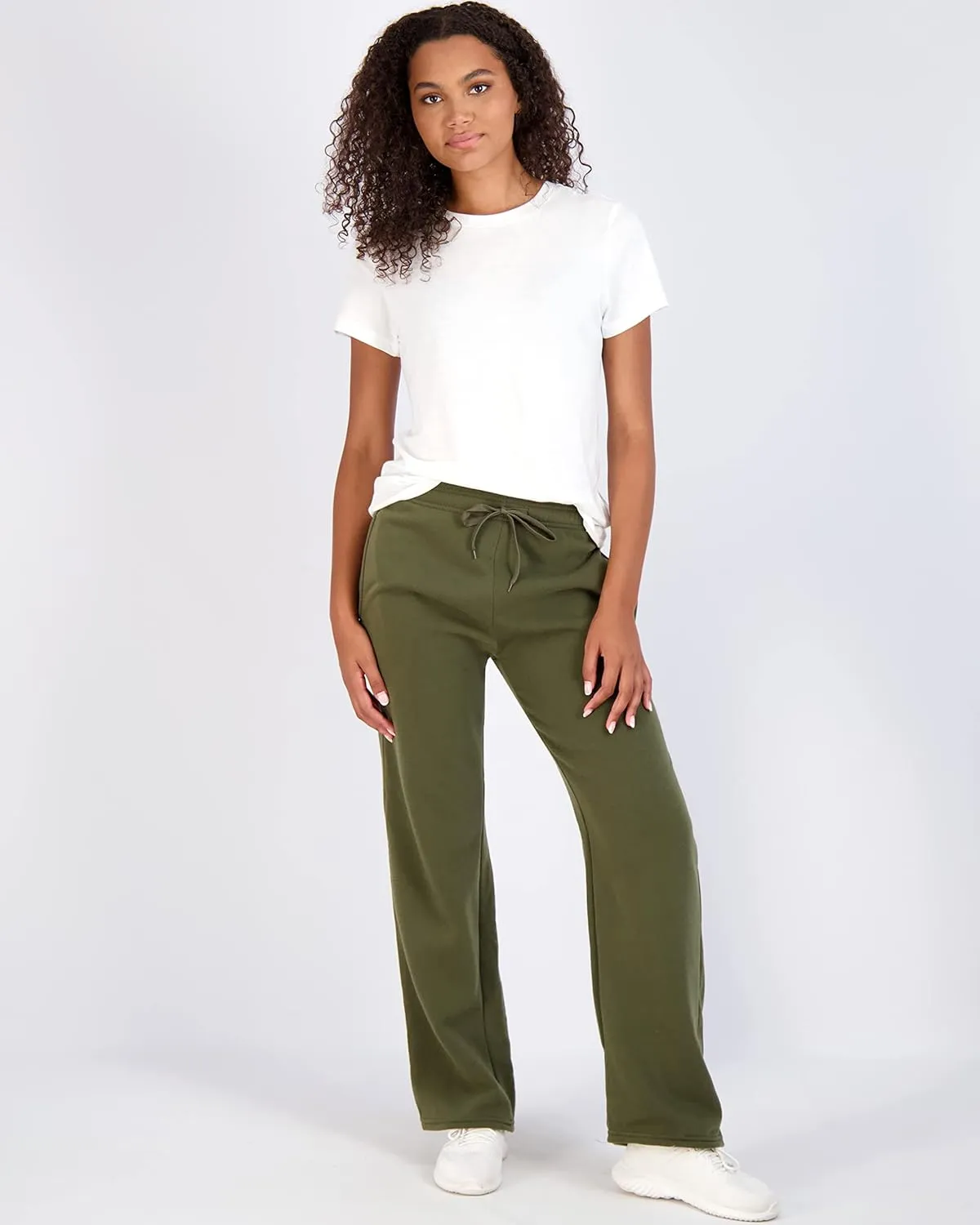 Real Essentials 3 Pack: Women's Relaxed Fit Fleece Open Bottom Sweatpants - Casual Athleisure (Available in Plus)