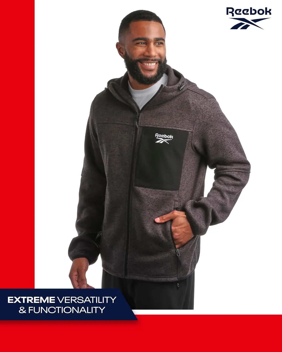 Reebok Men's Sweater Jacket - Fleece Lined Weather Resistant Insulated Outerwear - Cozy Sweater Jackets for Men (Sizes:M-XXL)