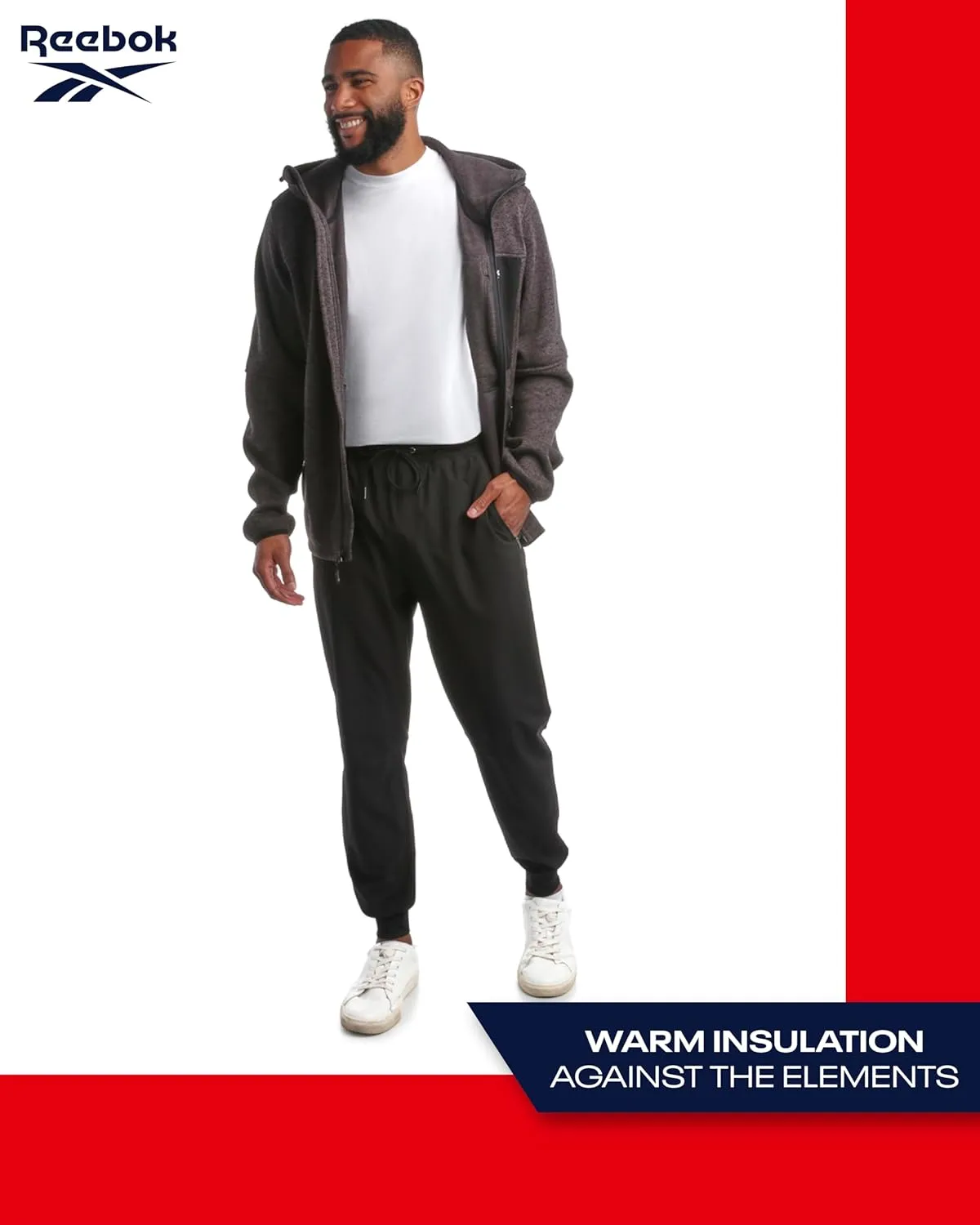 Reebok Men's Sweater Jacket - Fleece Lined Weather Resistant Insulated Outerwear - Cozy Sweater Jackets for Men (Sizes:M-XXL)