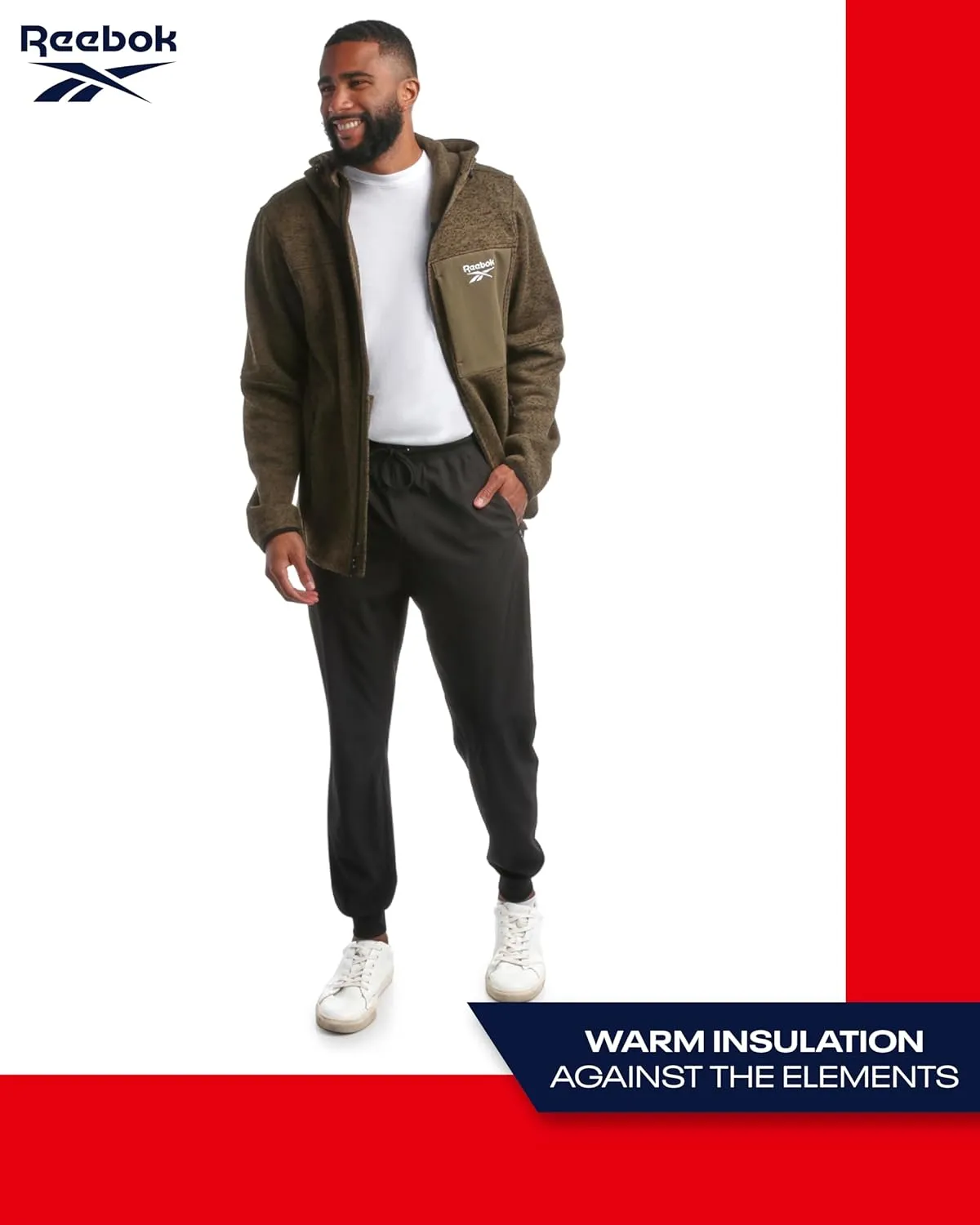Reebok Men's Sweater Jacket - Fleece Lined Weather Resistant Insulated Outerwear - Cozy Sweater Jackets for Men (Sizes:M-XXL)