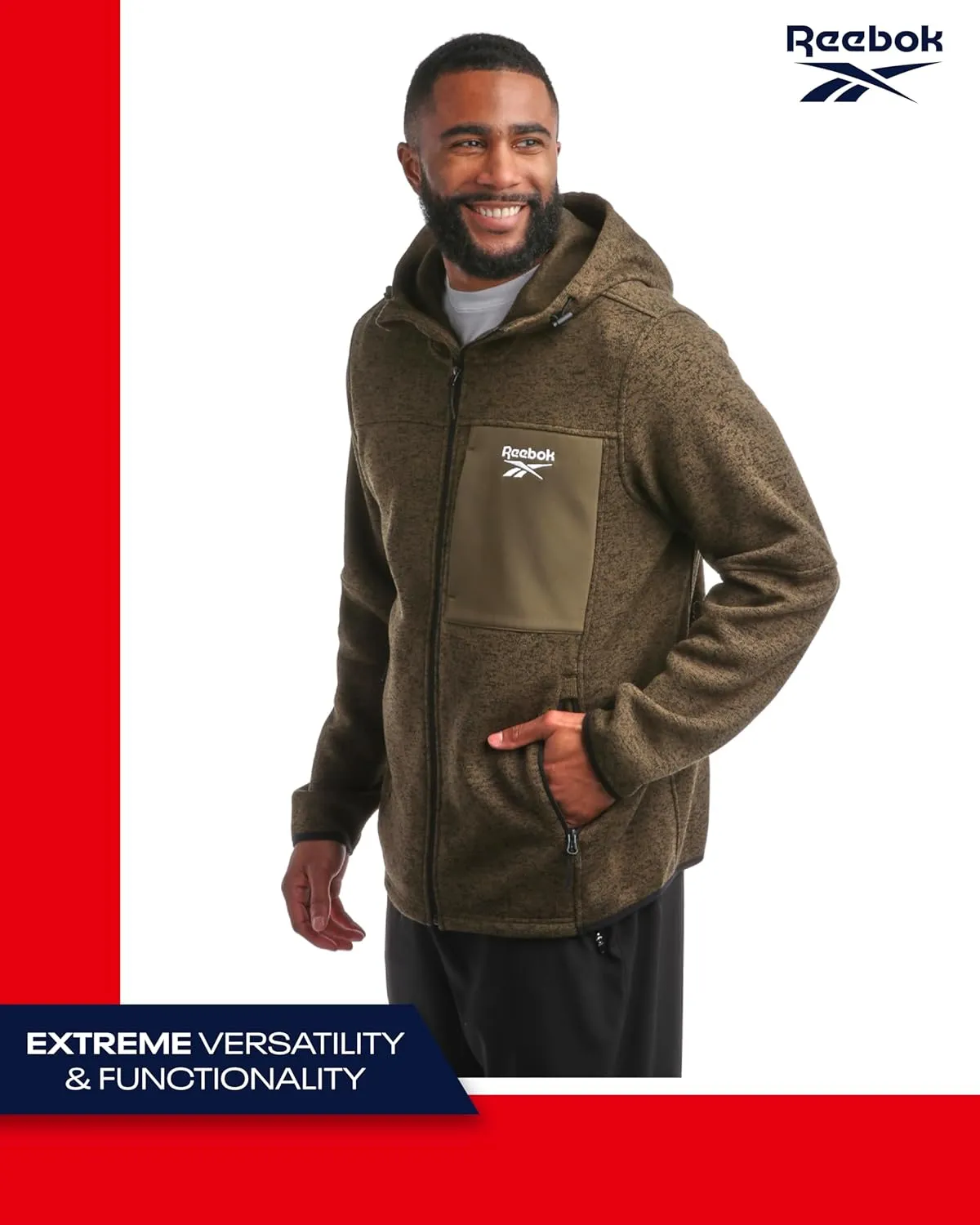 Reebok Men's Sweater Jacket - Fleece Lined Weather Resistant Insulated Outerwear - Cozy Sweater Jackets for Men (Sizes:M-XXL)