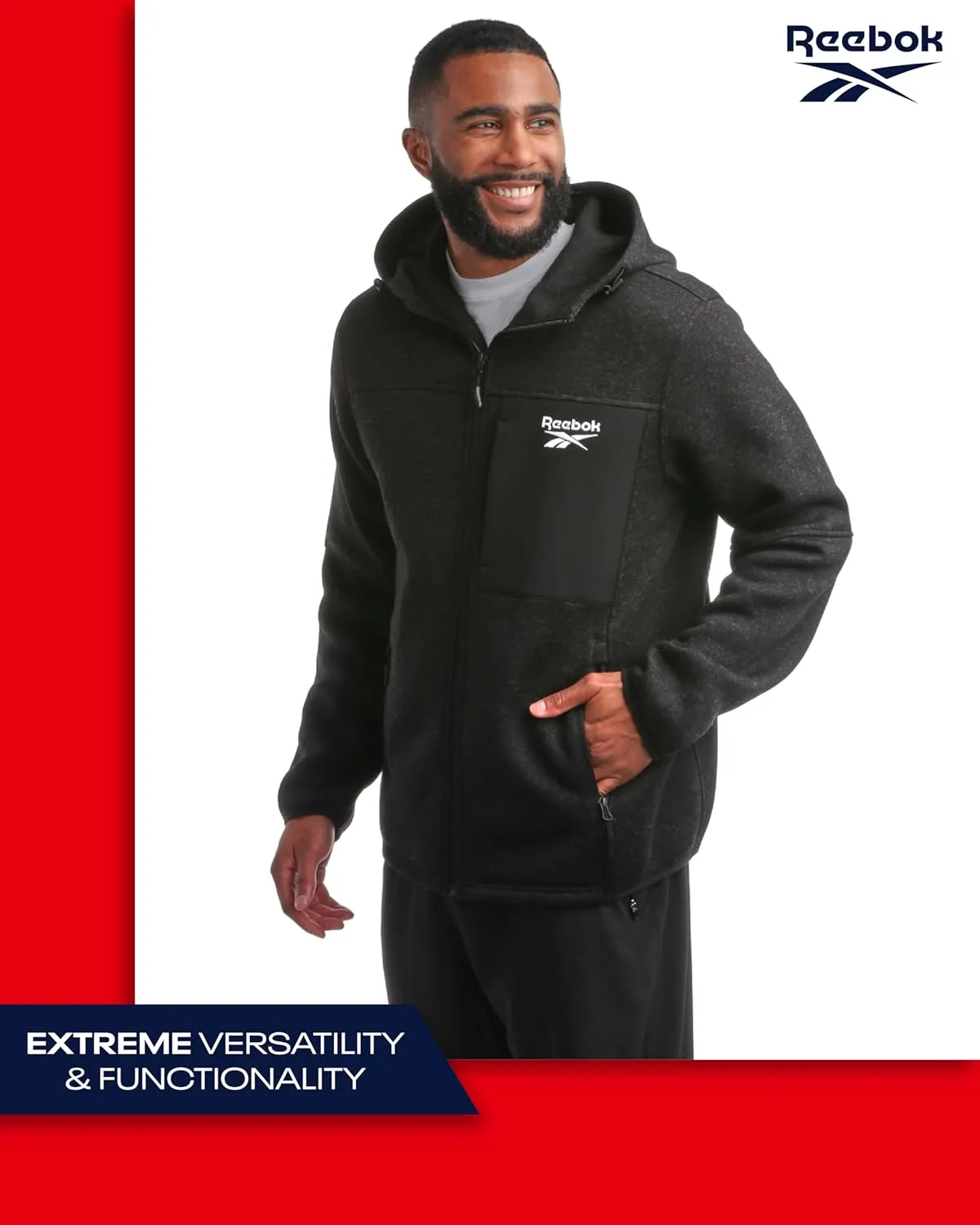 Reebok Men's Sweater Jacket - Fleece Lined Weather Resistant Insulated Outerwear - Cozy Sweater Jackets for Men (Sizes:M-XXL)