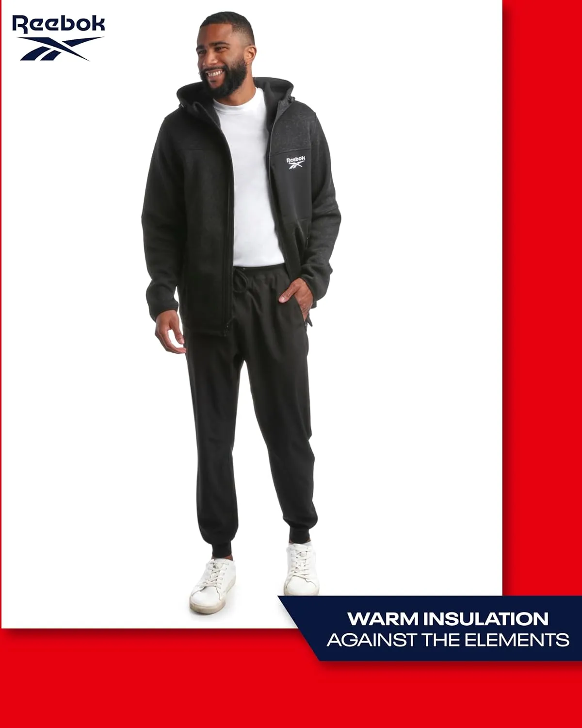 Reebok Men's Sweater Jacket - Fleece Lined Weather Resistant Insulated Outerwear - Cozy Sweater Jackets for Men (Sizes:M-XXL)