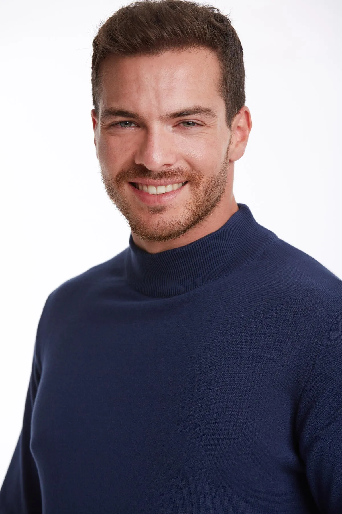 Regular Fit 100% Cotton Indigo Mock Neck Sweater