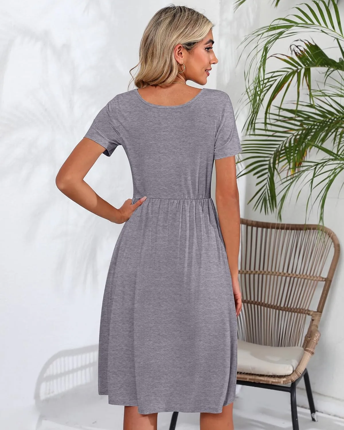 Riyiper 2 Pack Women Short Sleeve Dresses, Loose Fit Casual T Shirt Dress, Ladies Knee Length Swing Dress with Pockets