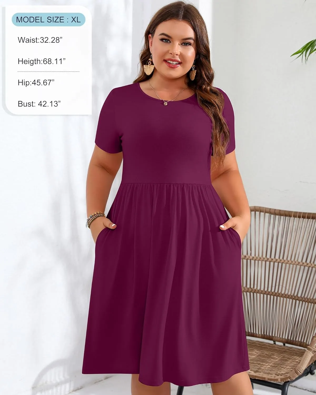 Riyiper 2 Pack Women Short Sleeve Dresses, Loose Fit Casual T Shirt Dress, Ladies Knee Length Swing Dress with Pockets